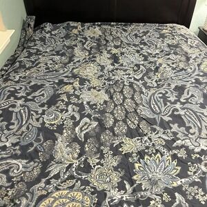 Pottery Barn King Size Duvet 100% Cotton "Reza" Palampore Navy Blue Floral